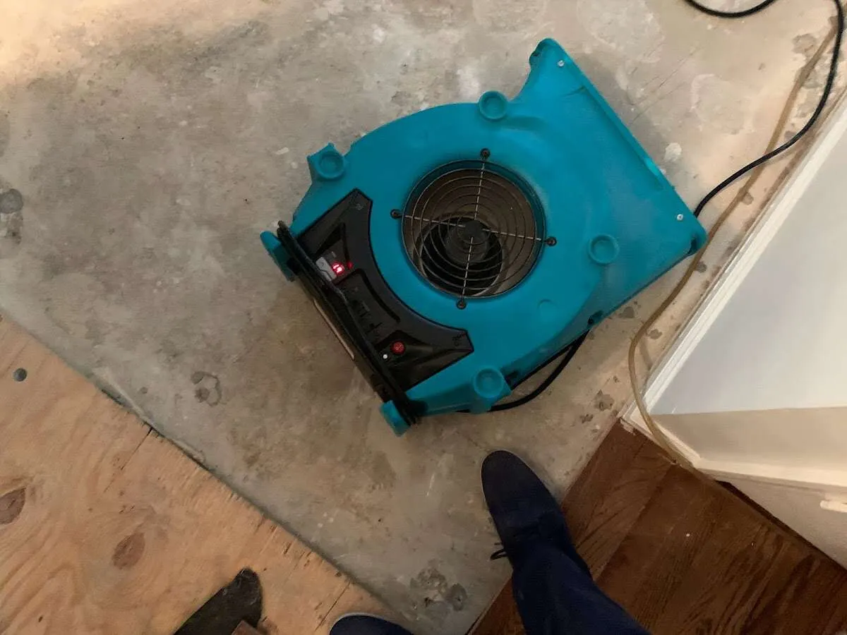 Air mover drying subfloor during Leak Detection & Repair in Dade City